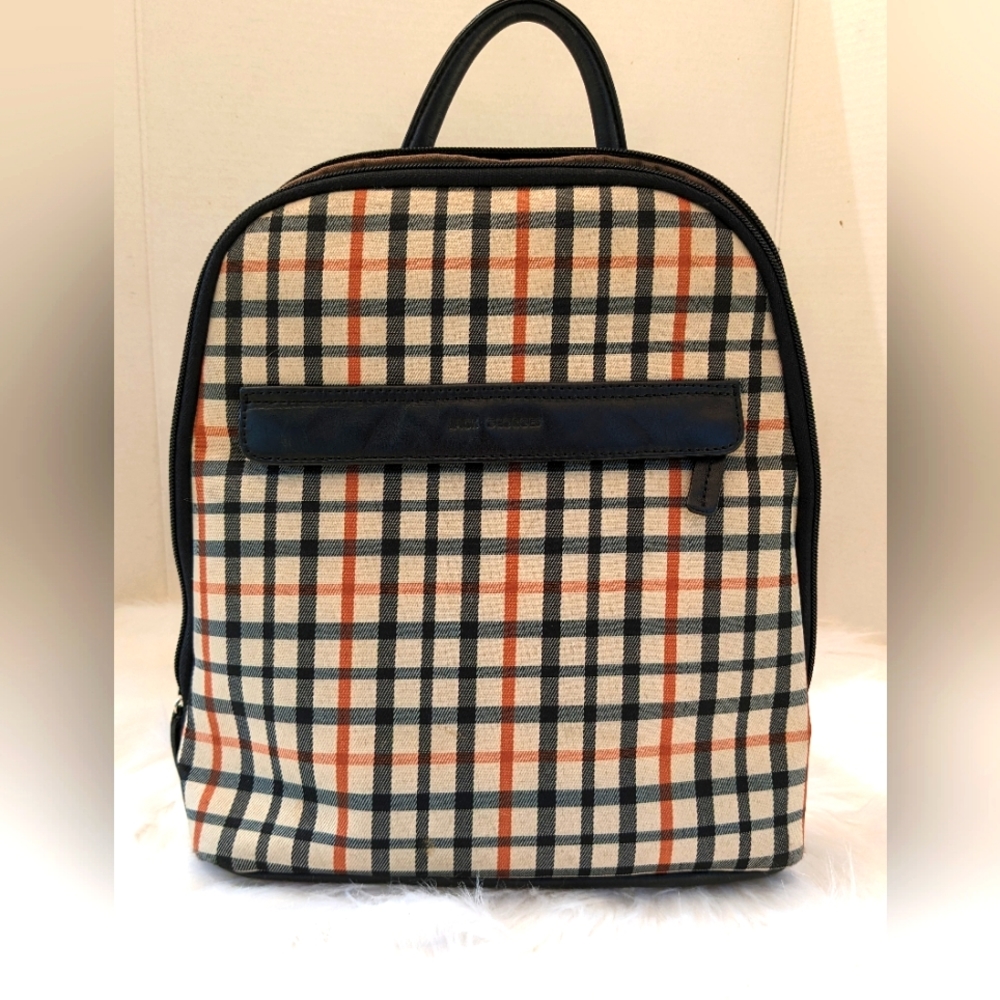 JACK GEORGES🔥💥 Backpack Bag Plaid Academia Leather Black Cream, unisex 💥